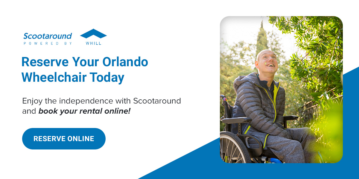 Happy person outside with their wheelchair